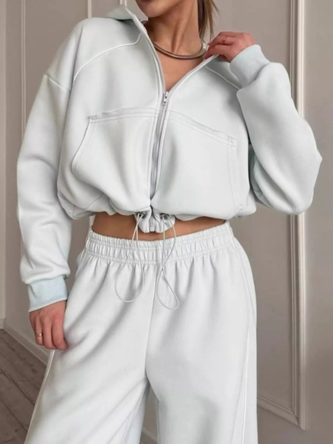 Trendsi Fleece Zip-Up Hoodie and Joggers Set -