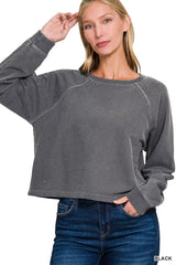 Trendsi Zenana Washed F/terry Round Neck Pullover & Pants Set -
