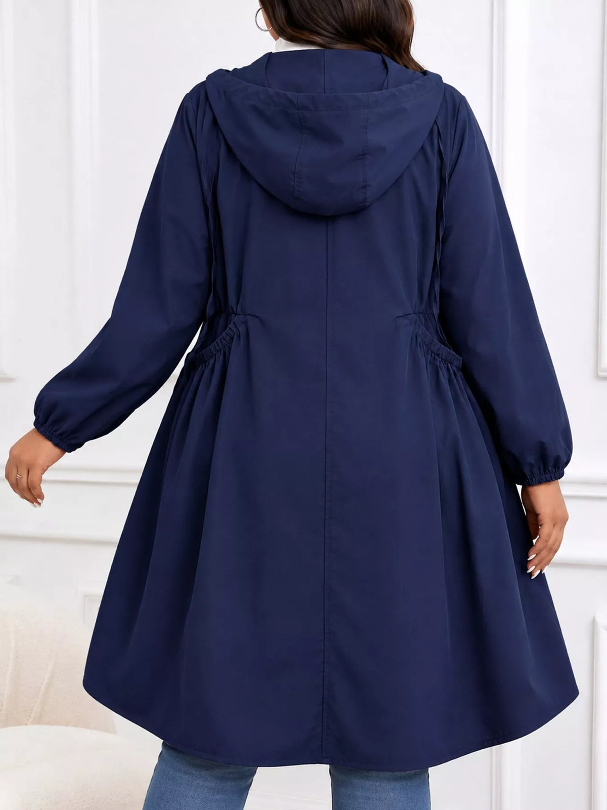 Hooded longline jacket, navy back