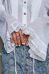 Trendsi POL Woven Lace Trim Pintuck Button-Down Shirt -