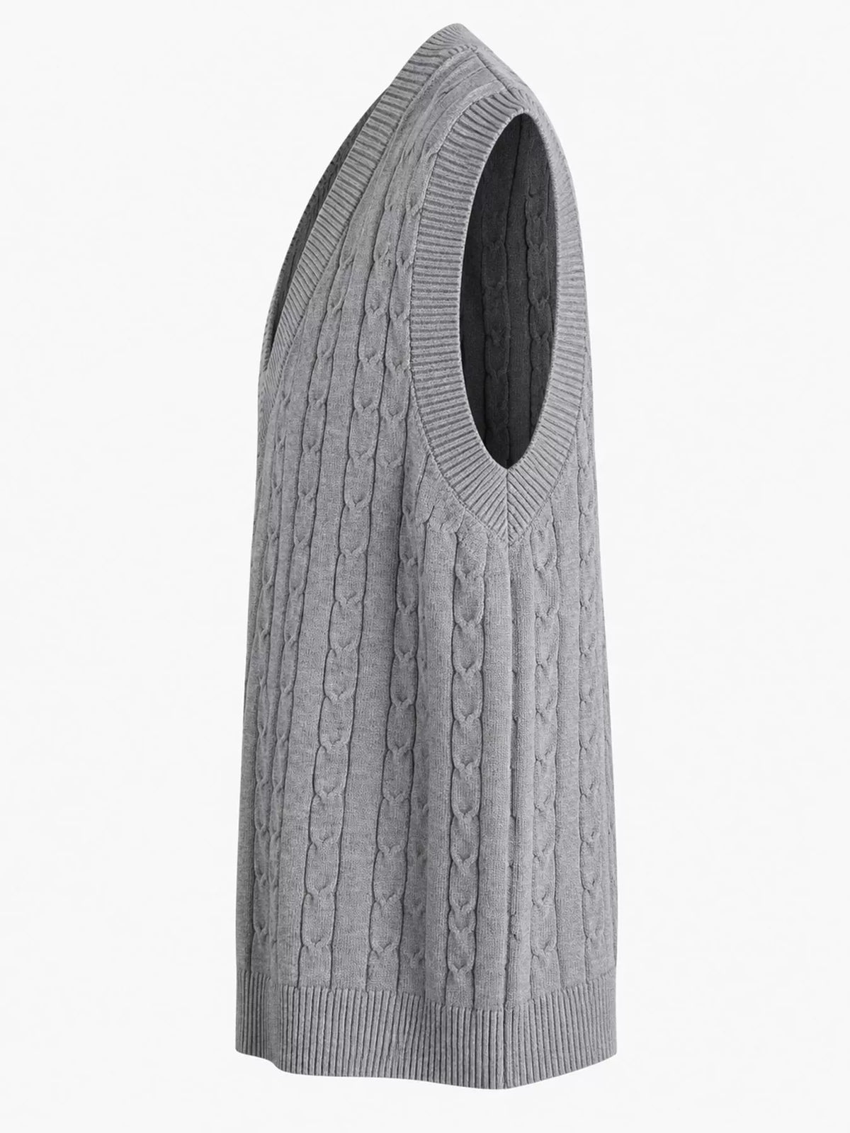 Cable-knit sweater vest, gray side