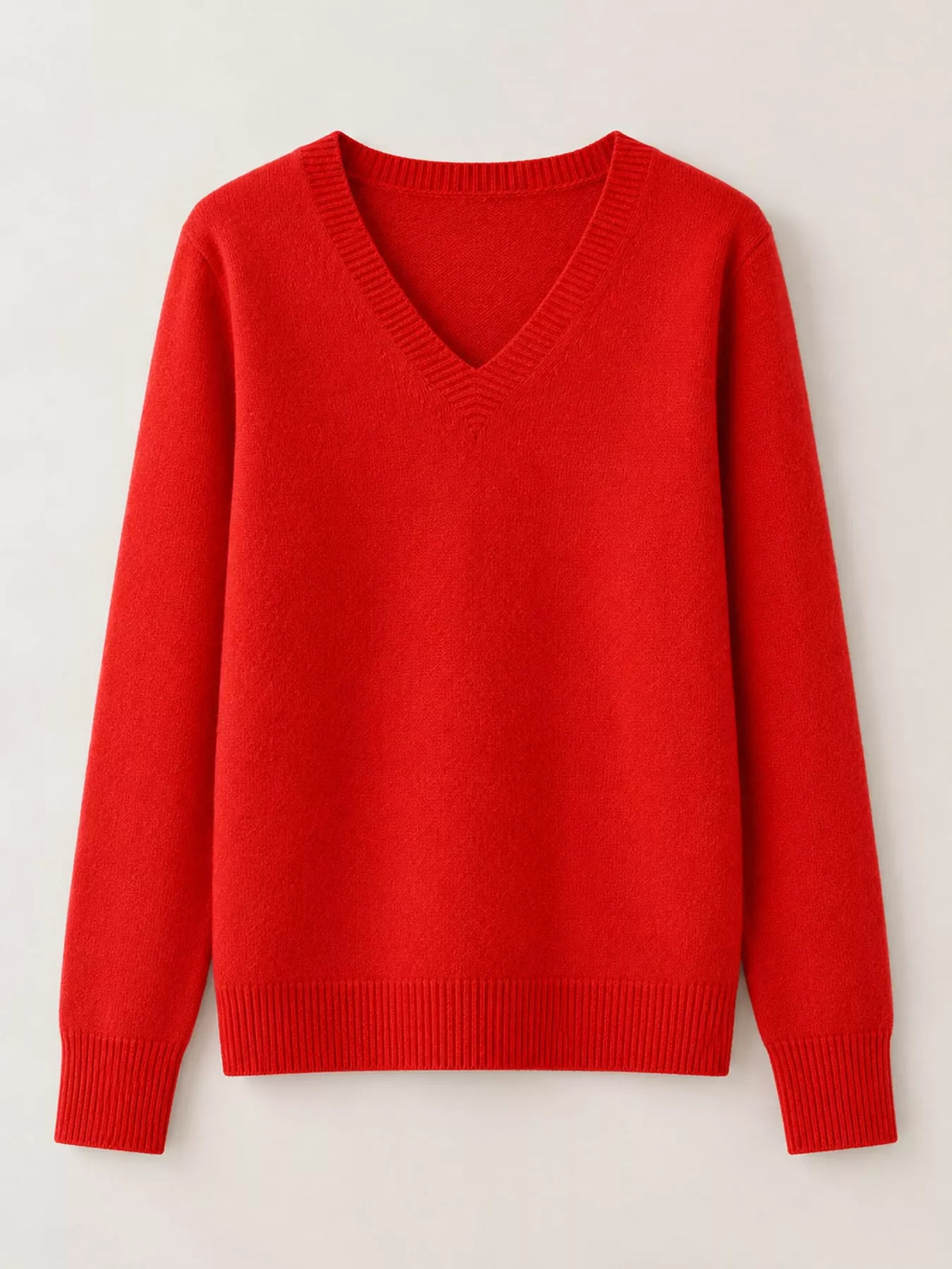 V-Neck Knit Sweater in red