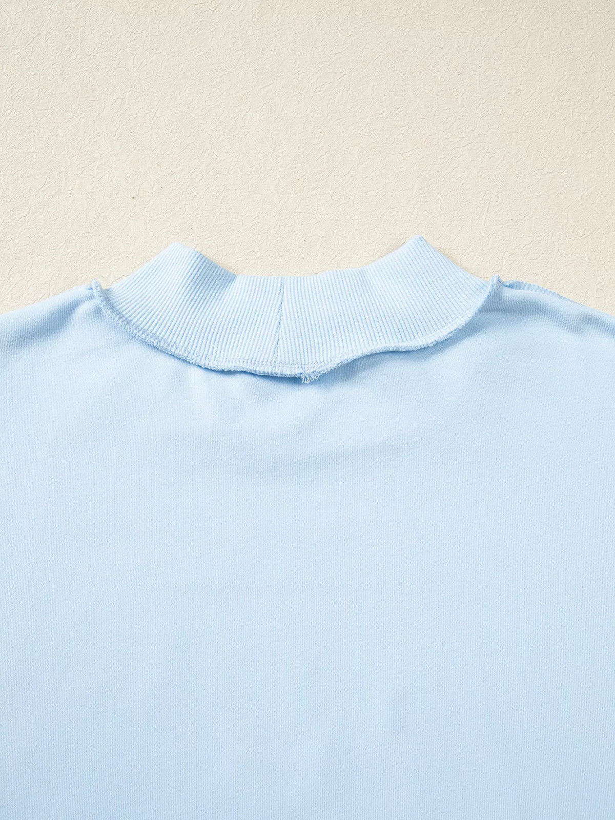 Mock neckline on light blue jesus saves stand neck oversized sweatshirt