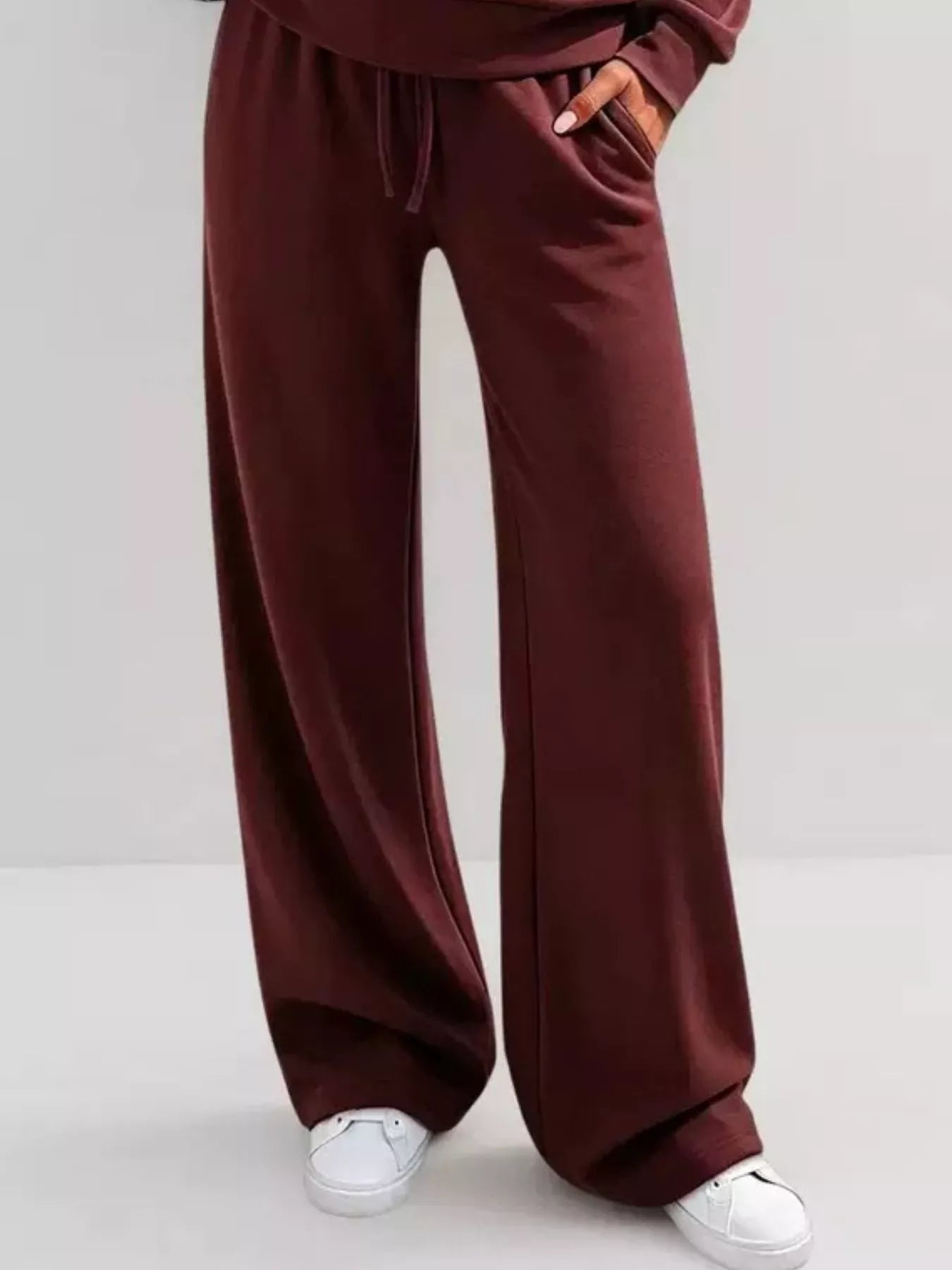 Button-detail dropped-shoulder top and pants set