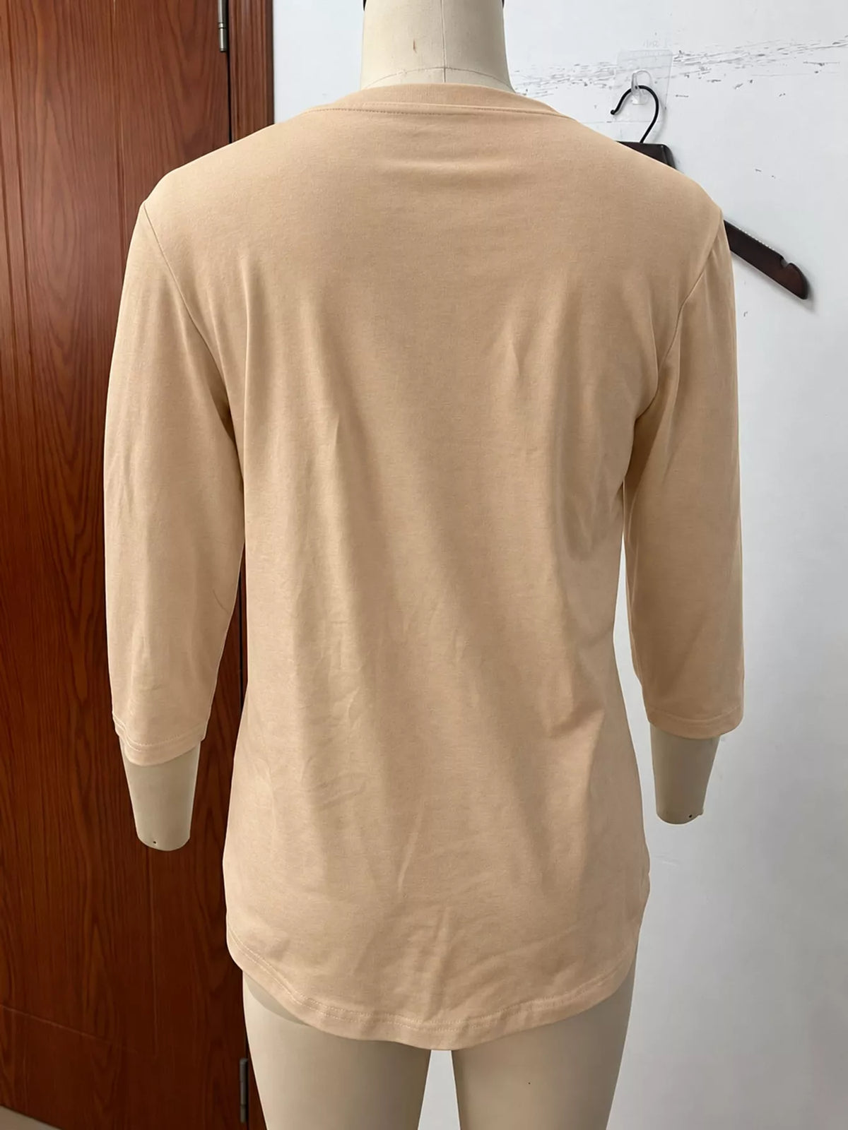 Khaki Color v-neck half sleeve t-shirt, back view
