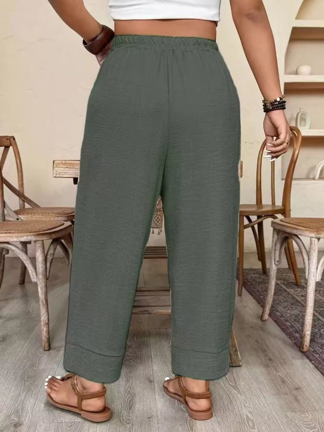 Trendsi Plus Size High-Waisted Elastic Waist Pants with Pockets -
