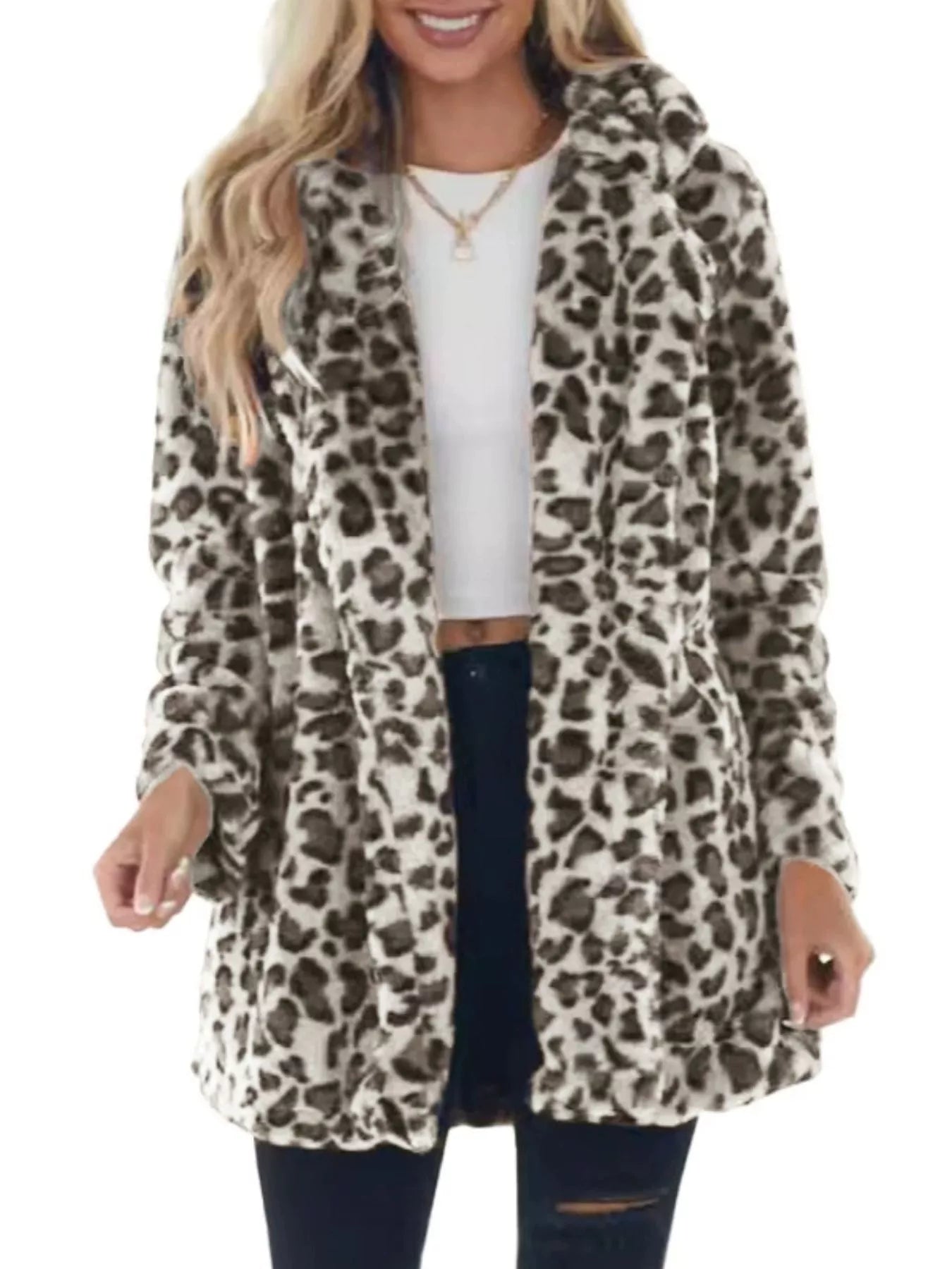 Leopard open-front outerwear jacket
