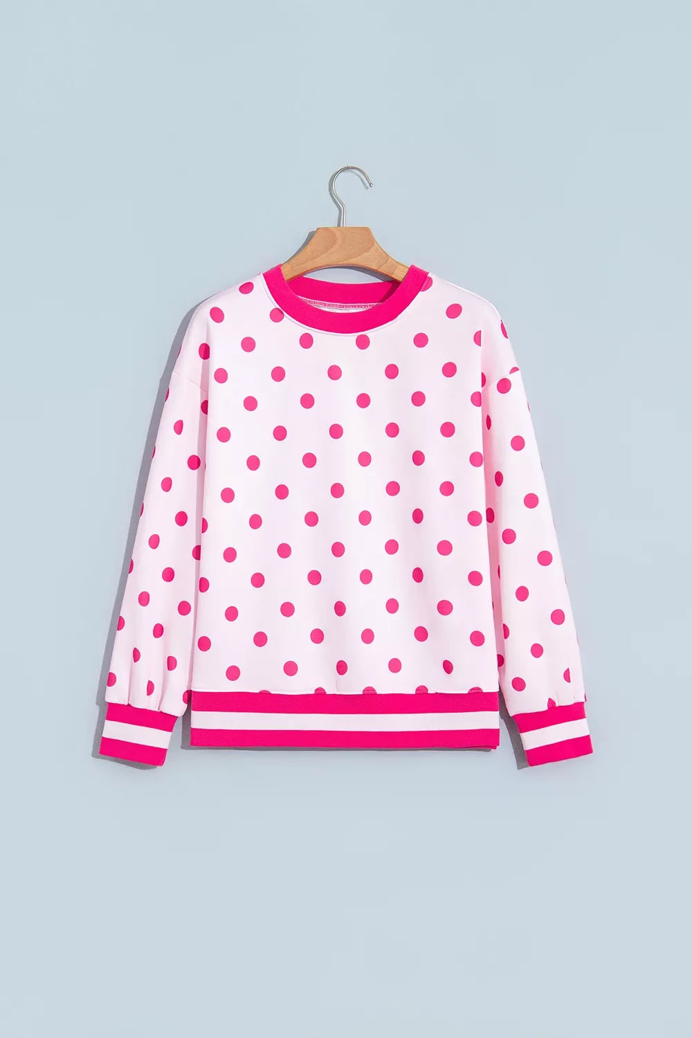 Polka Dot Colorblock Round Neck Pullover Sweatshirt — garment front
