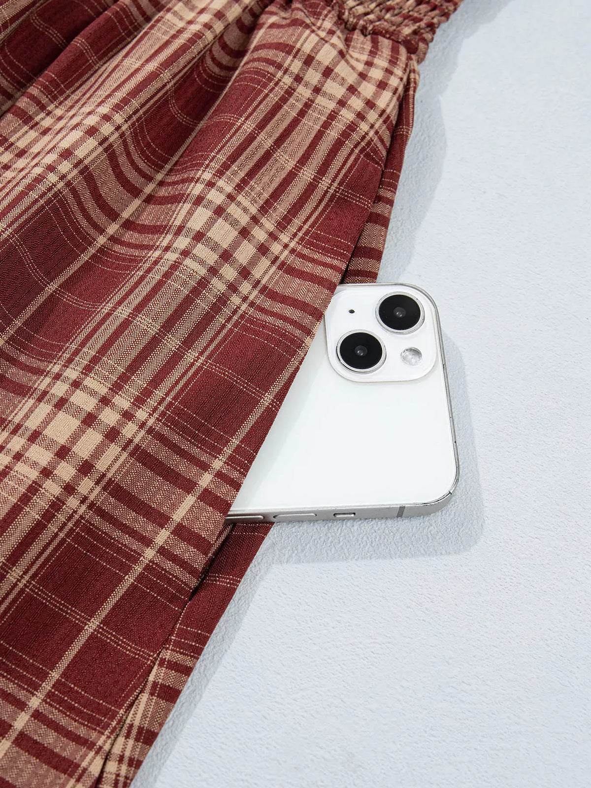 Plaid smocked dress, side pocket