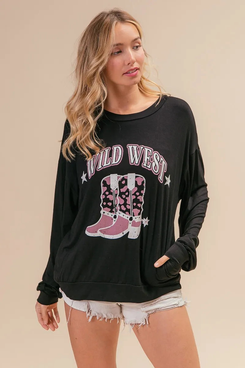 Western boots graphic jersey sweatshirt