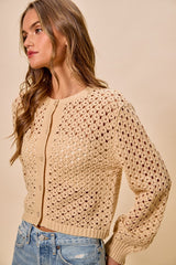 Trendsi SO ME Open Knitted Button Down Cardigan Sweater Top -