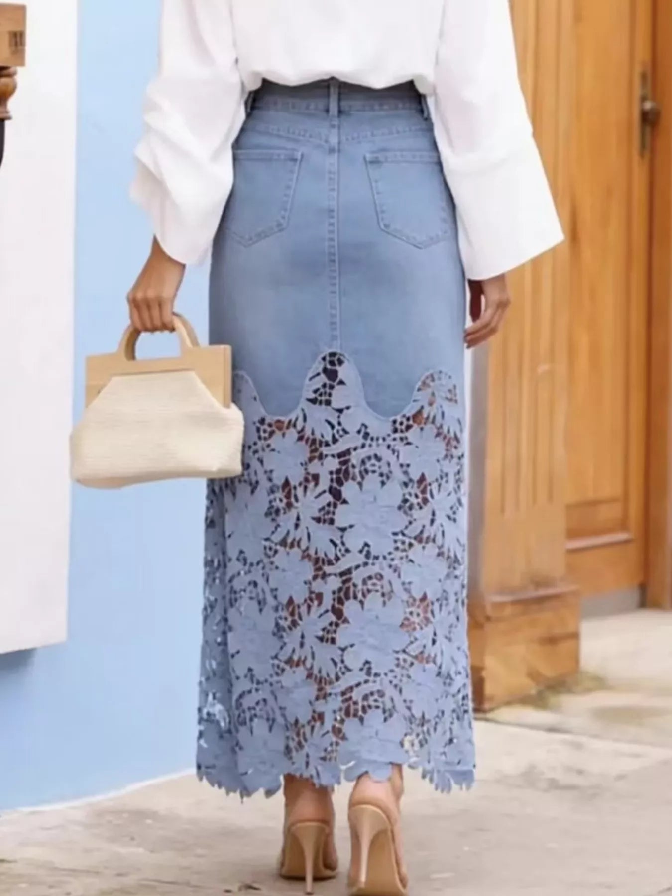 Trendsi Lace Trimmed Slit Skirt -