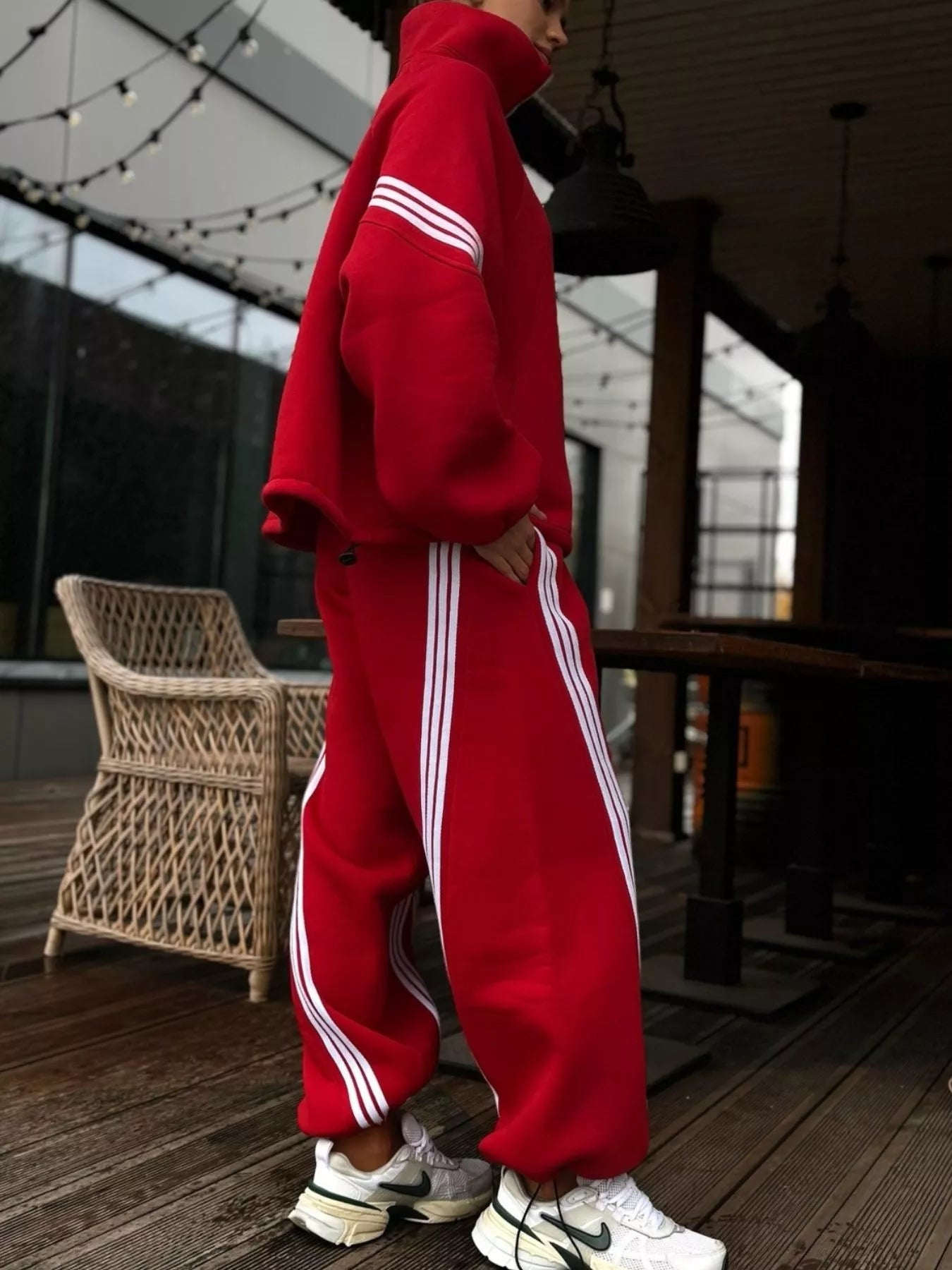 Trendsi Contrast Striped Zip Up Top and Pants Set -