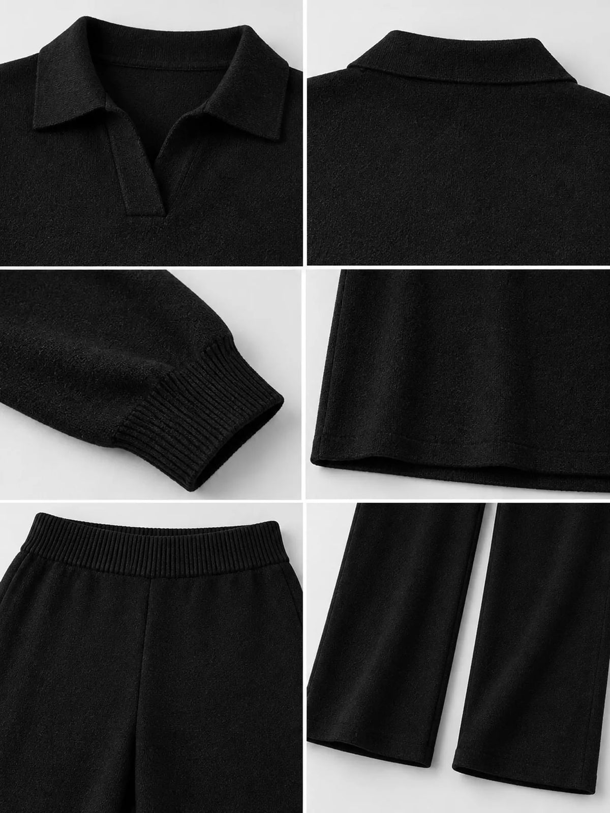 Polo top and pants set, black detail collage