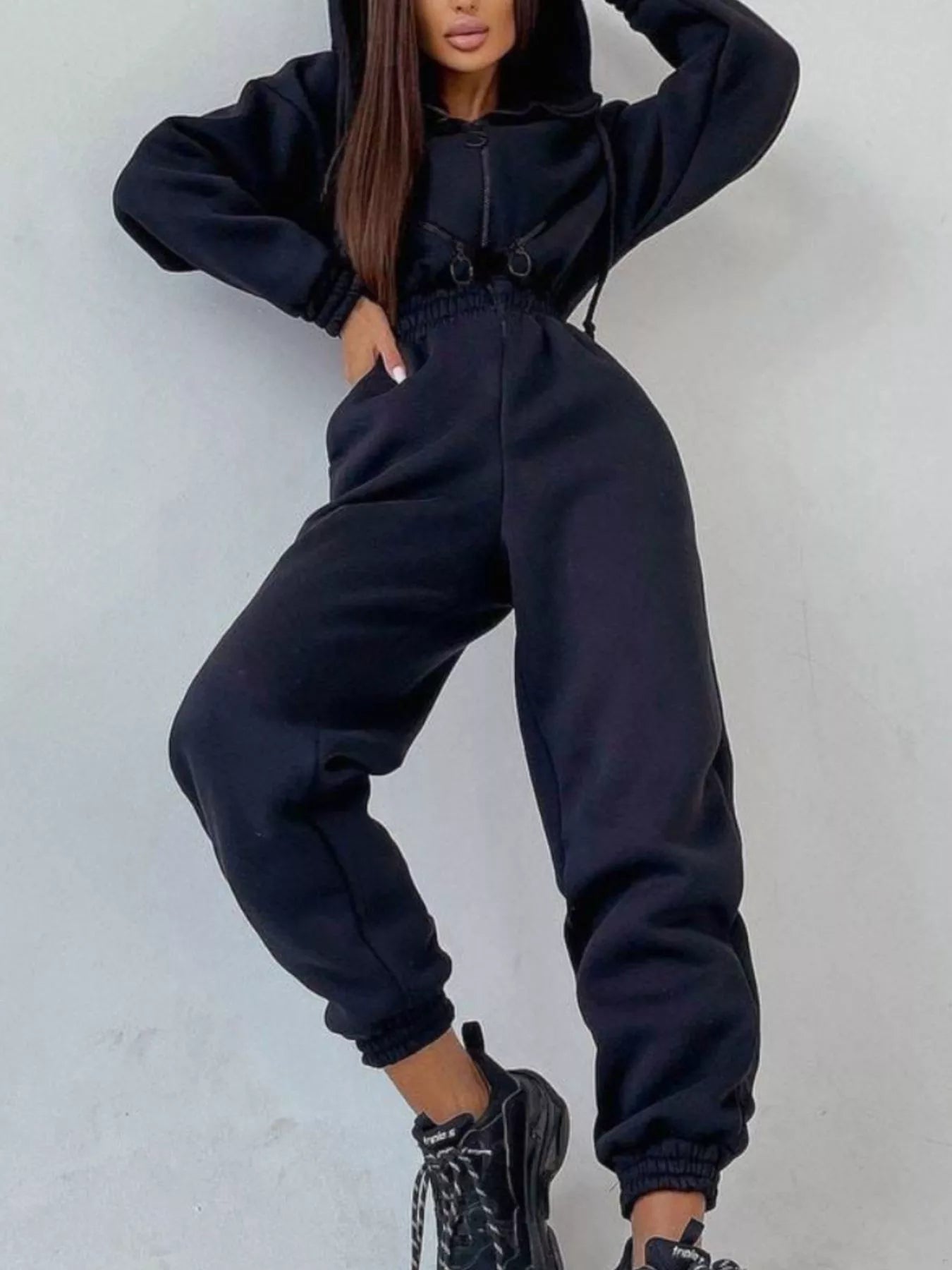Trendsi Zip Front Dropped Shoulder Jumpsuit -