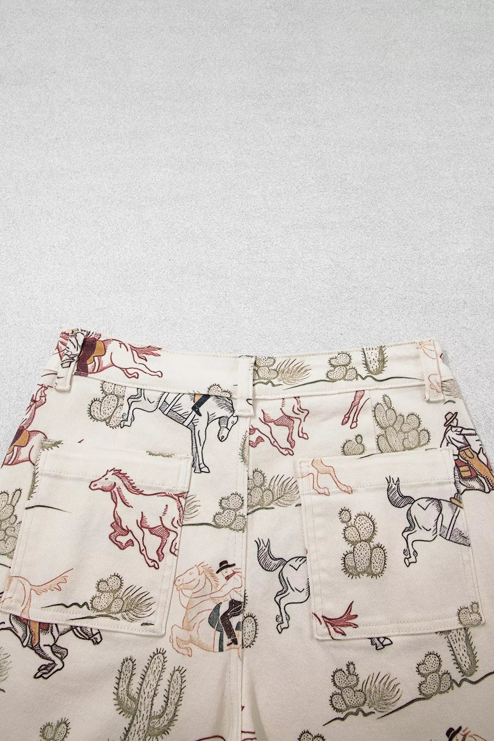 Western Print Straight-Leg Ankle Jeans in beige, back pocket detail