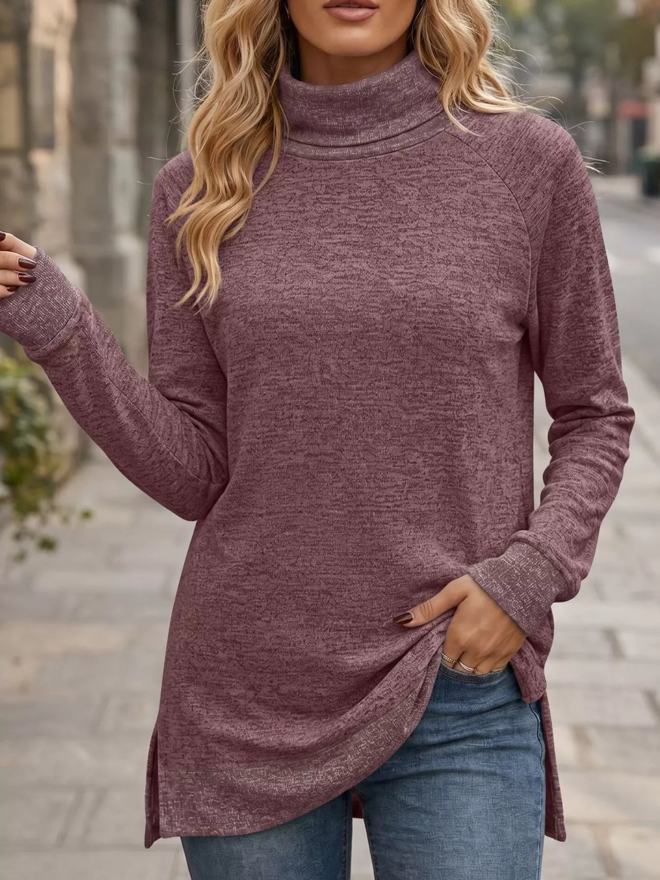 Trendsi Turtleneck Raglan Sleeve T-Shirt -