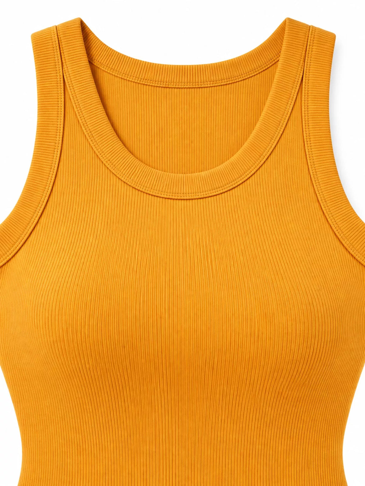 Yellow ribbed knit slim fit tank top, detail view