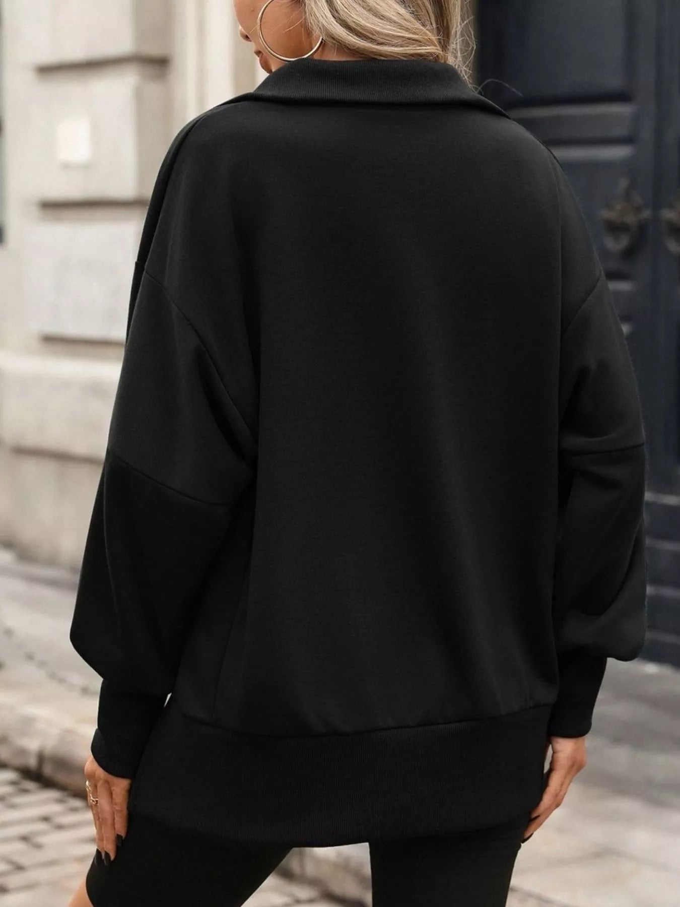 Women's side-slit half-snap sweatshirt
