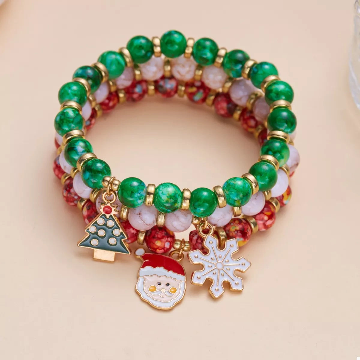 Trendsi 3 Piece Christmas Charm Beaded Bracelet -
