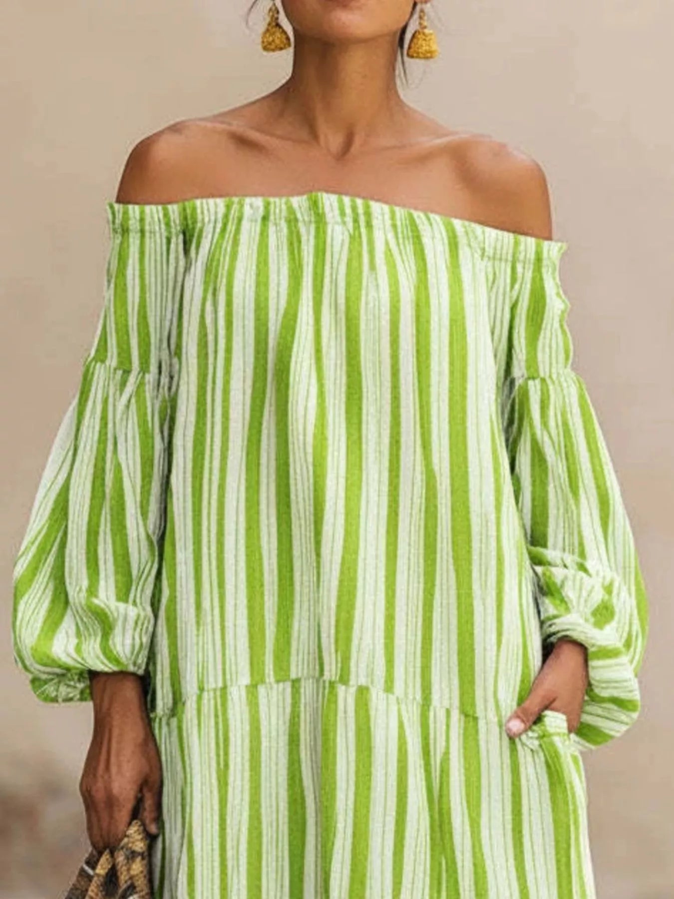 Trendsi Off-Shoulder Striped Maxi Dress -