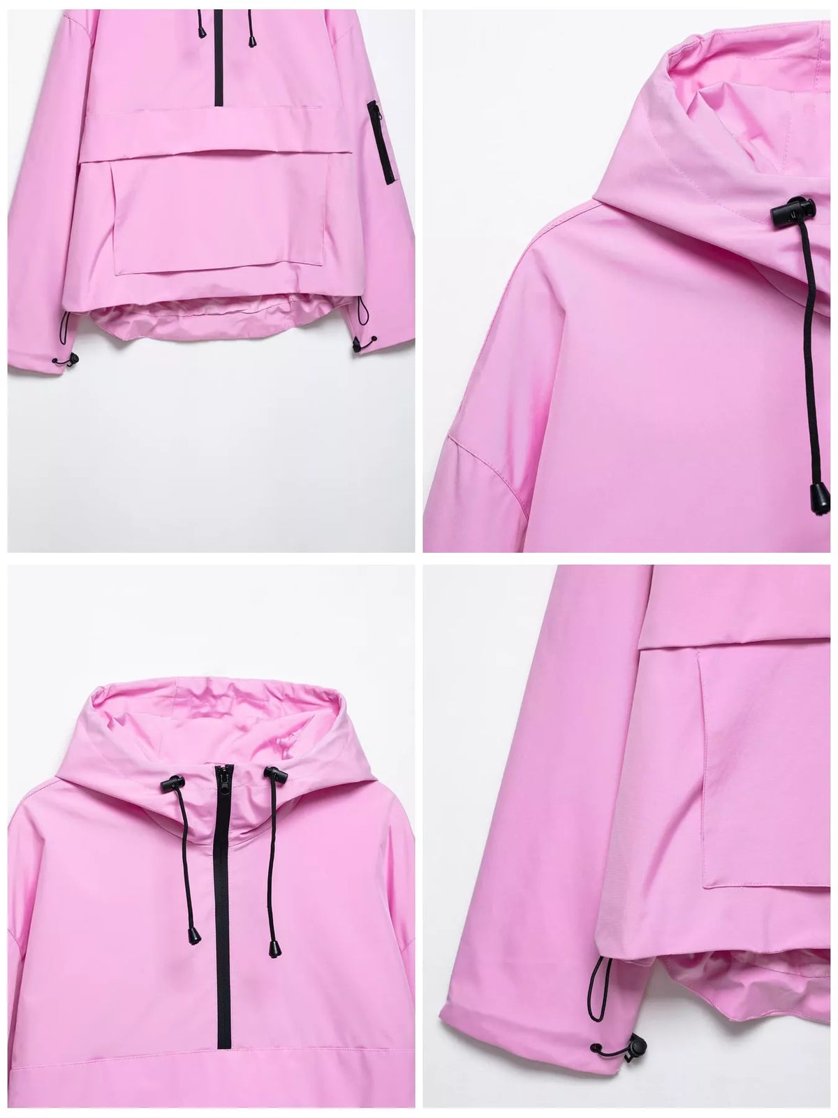 Half-Zip Hooded Anorak Jacket — garment construction details