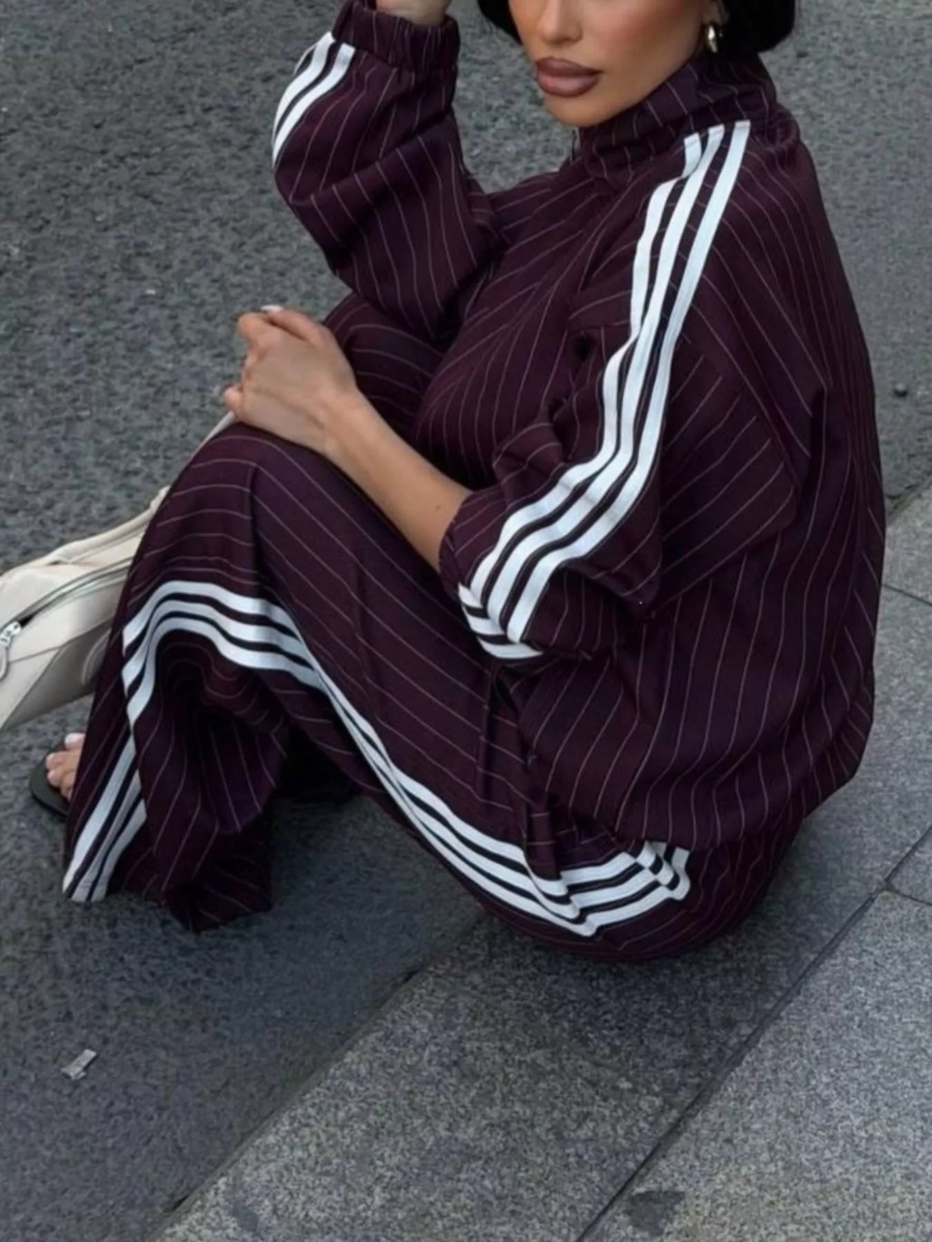 Trendsi Side Stripe Zip Up Jacket and Pants Set -