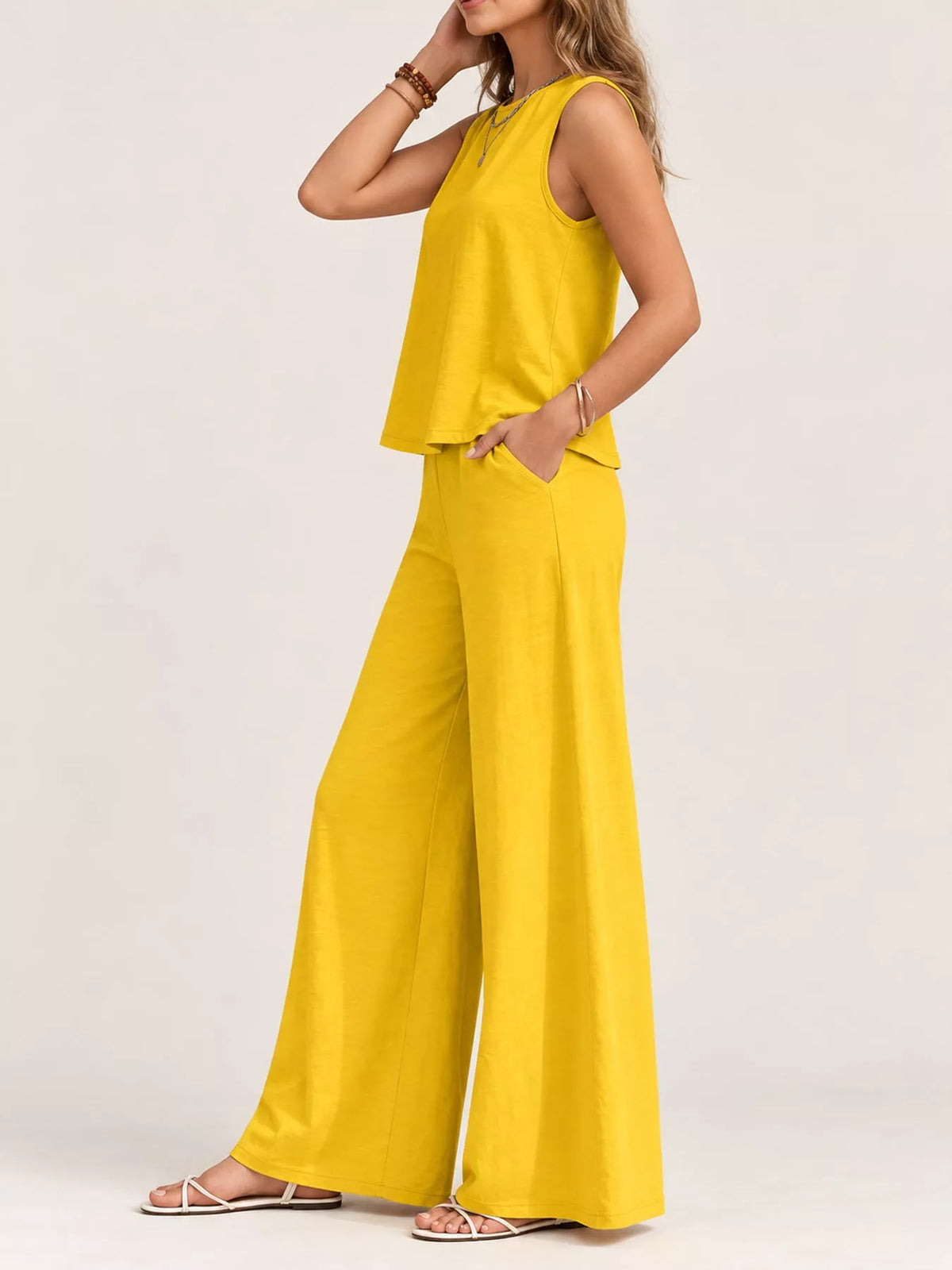 Sleeveless Tank Top and Wide-Leg Pants Set — side view