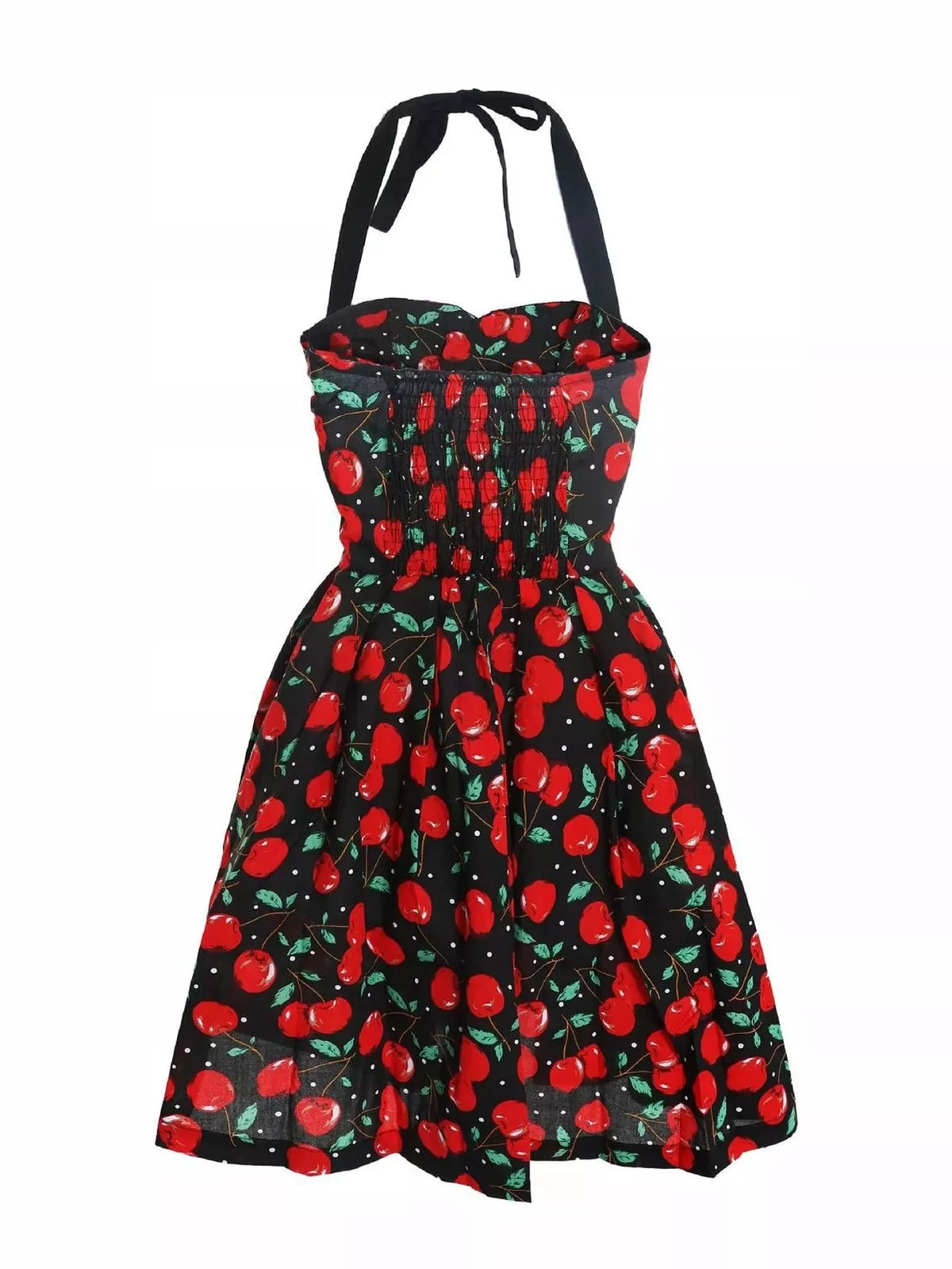 Halter neck sleeveless knee dress, back view