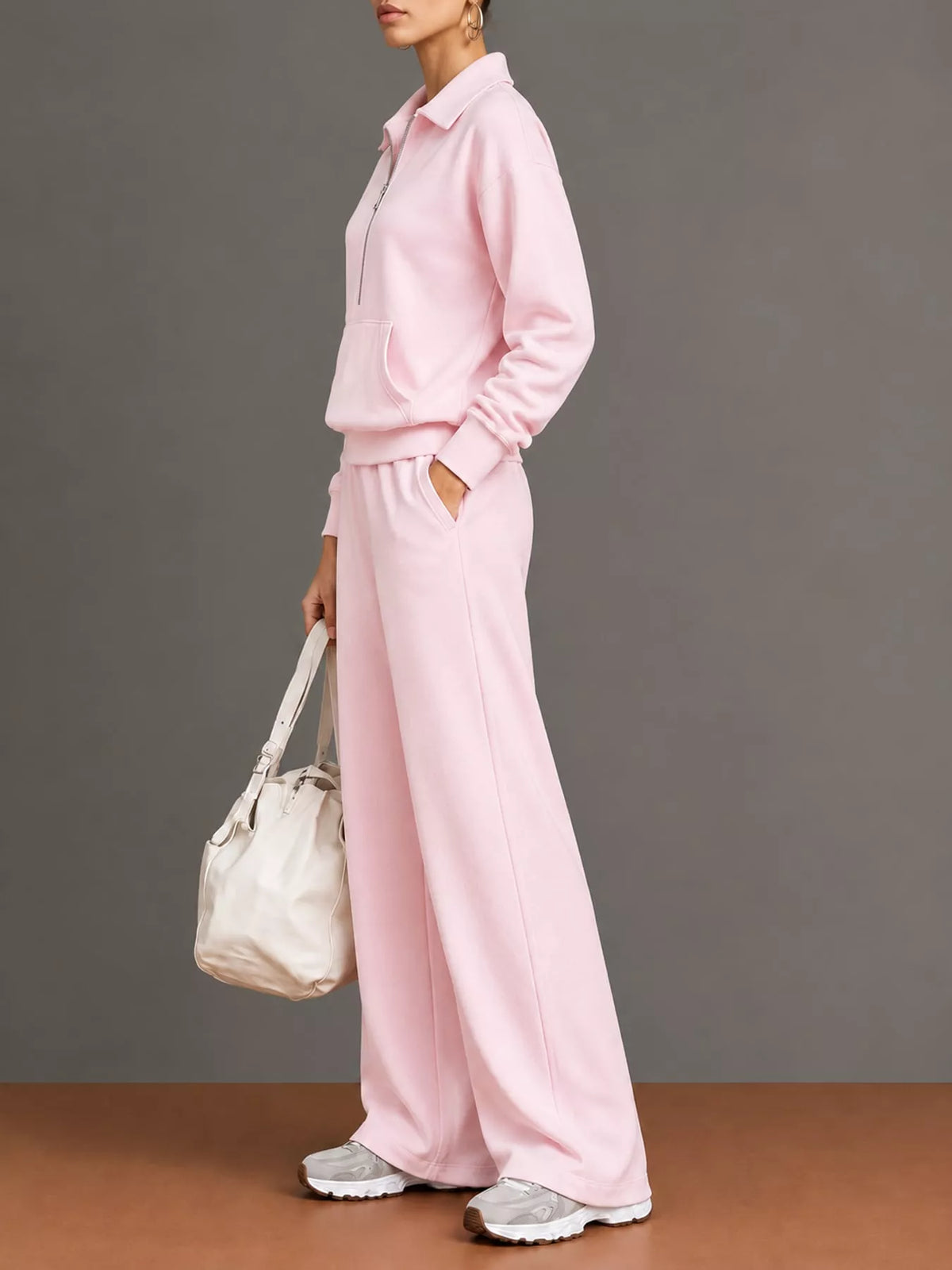 Half Zip Long Sleeve Top and Pants Set — side view