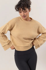 Trendsi HYFVE Round Neck Dropped Shoulder Ribbed Sweater -