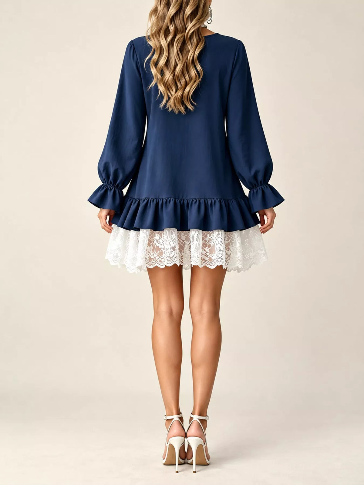 Lace-hem dress, navy back