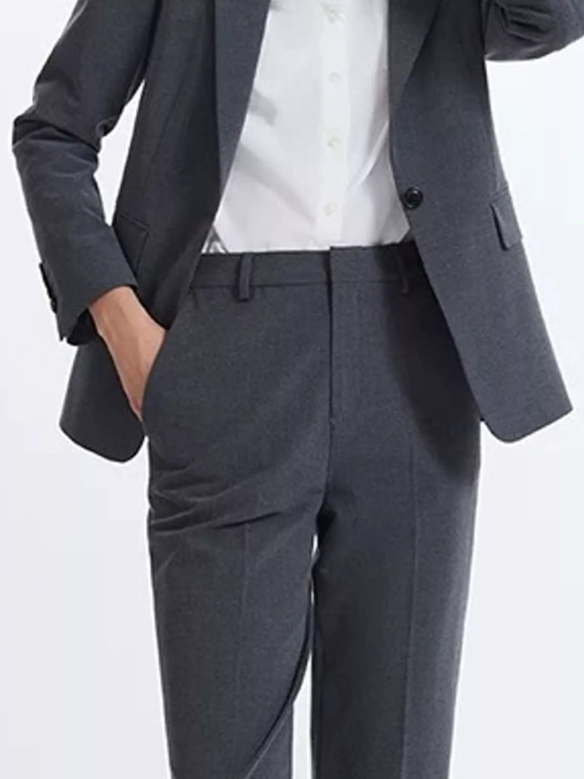 Single-Button Lapel Collar Blazer in gray