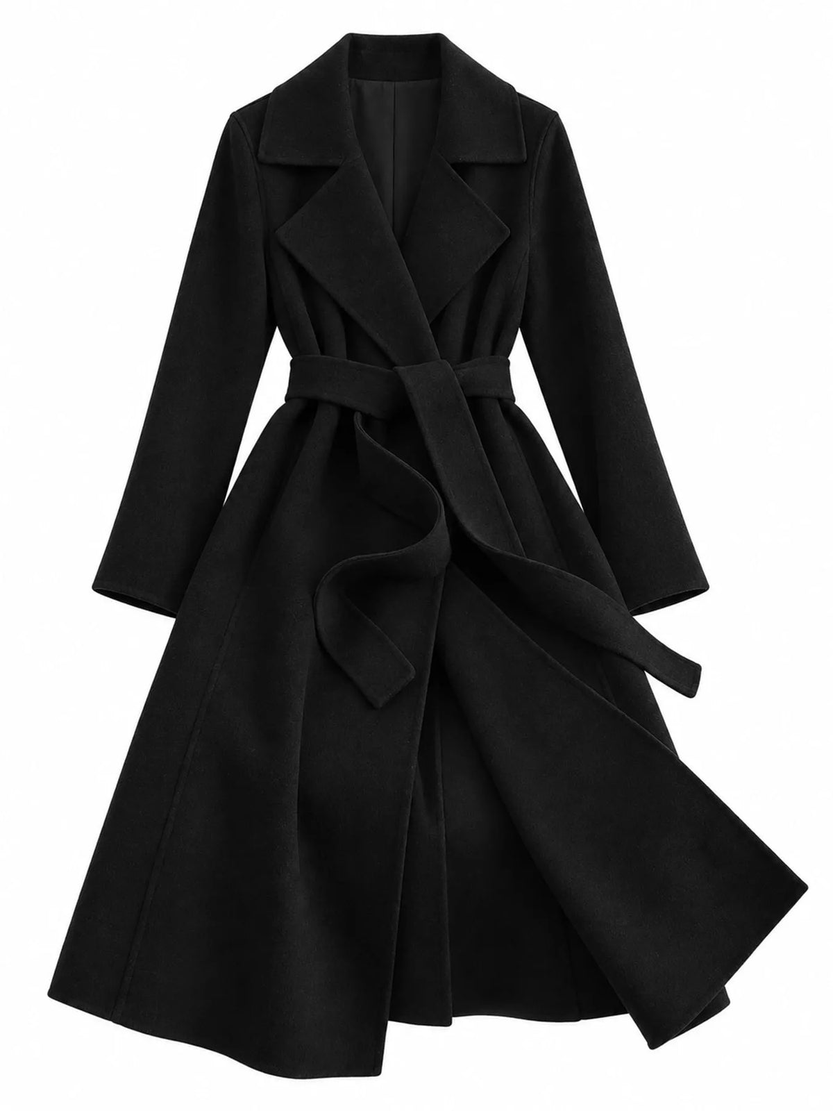 Black belted longline wool coat