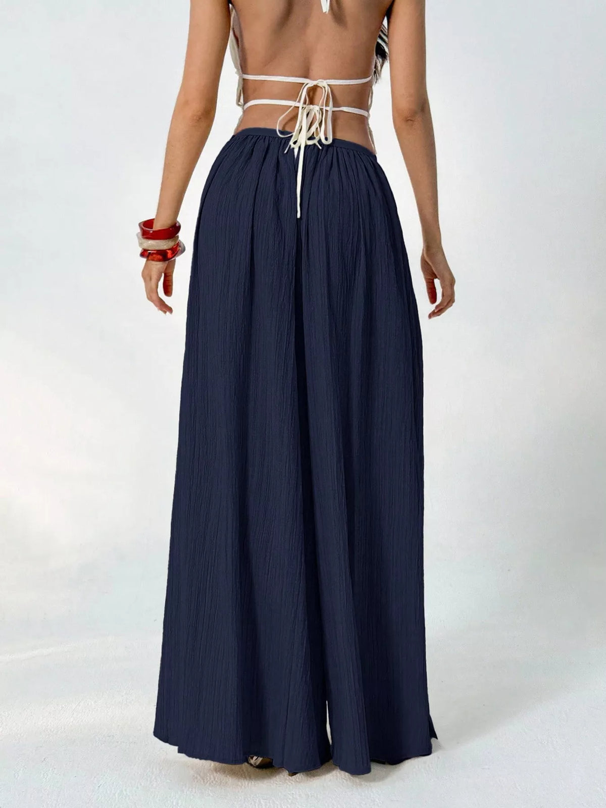 High-Waisted Pleated Wide-Leg Trousers, back view