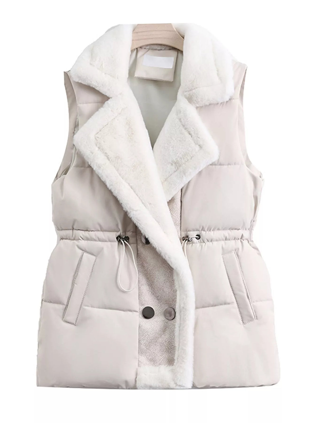 Faux-fur-trim vest, ivory front