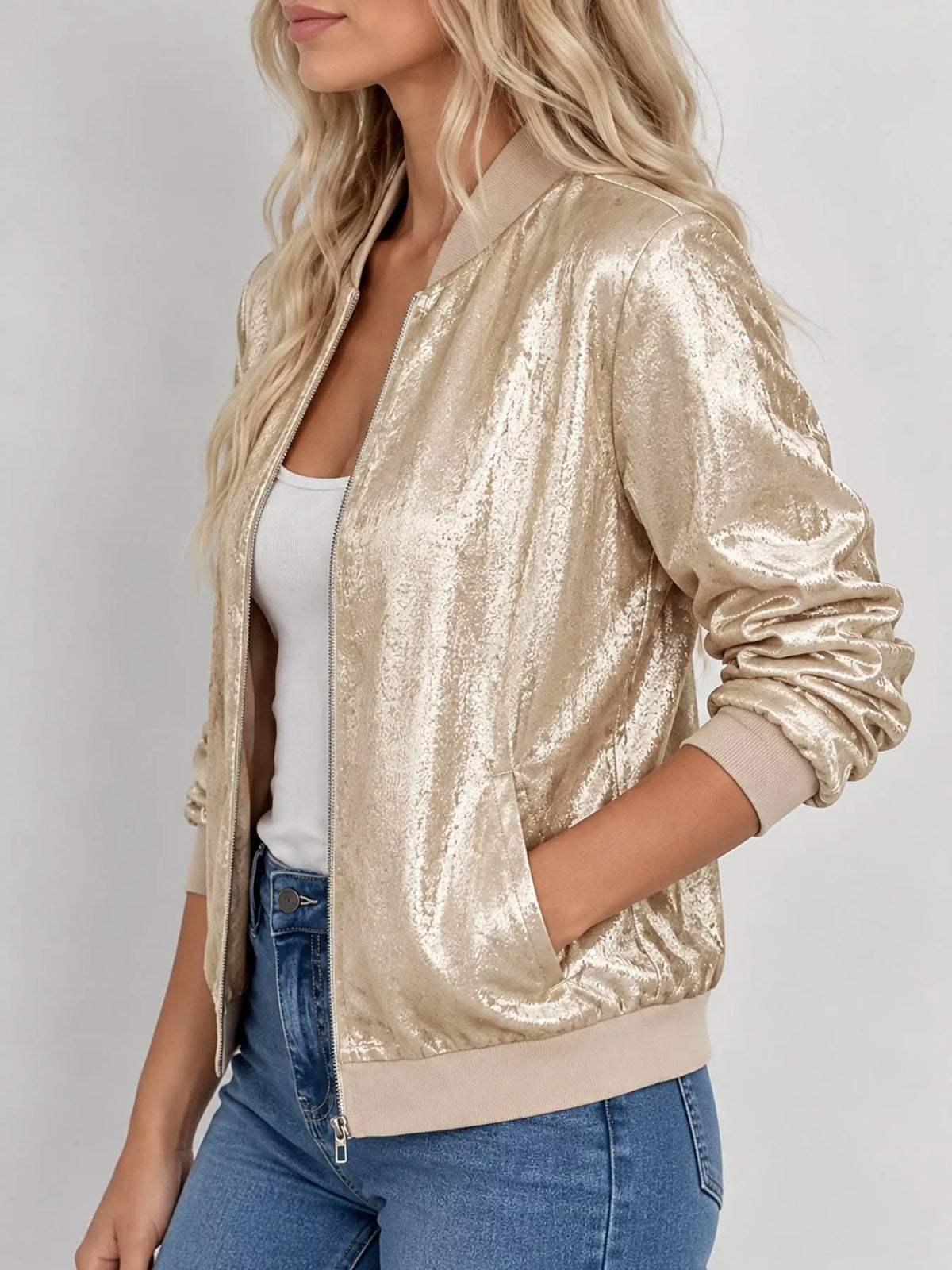 Zip-up bomber jacket, champagne side