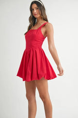 Trendsi MABLE Poplin Square Neckline Bubble Mini Dress -
