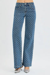 Trendsi RISEN High Rise Wide Leg Bow Embroidered Jeans -