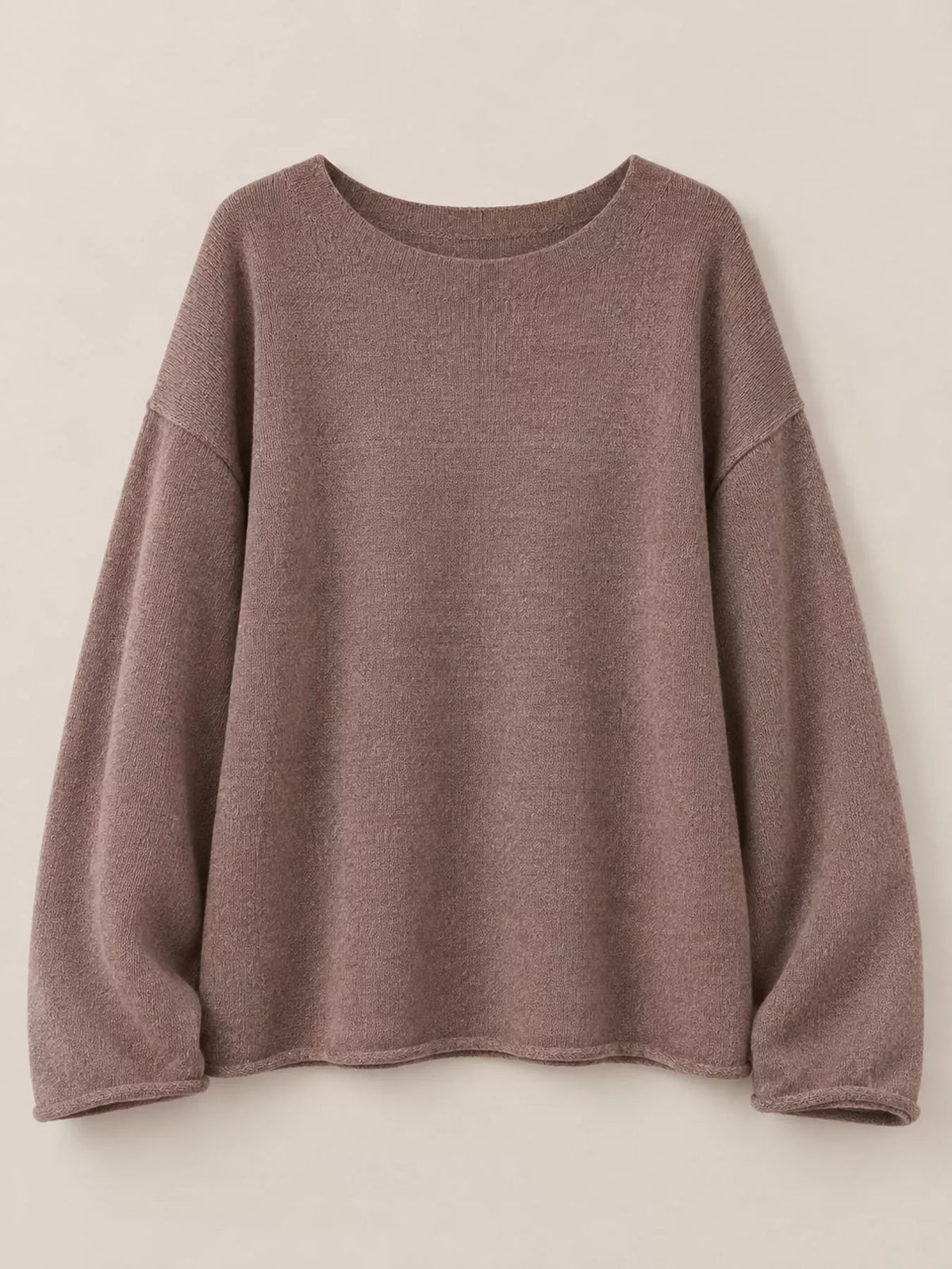 Taupe sheer openwork knit long sleeve top