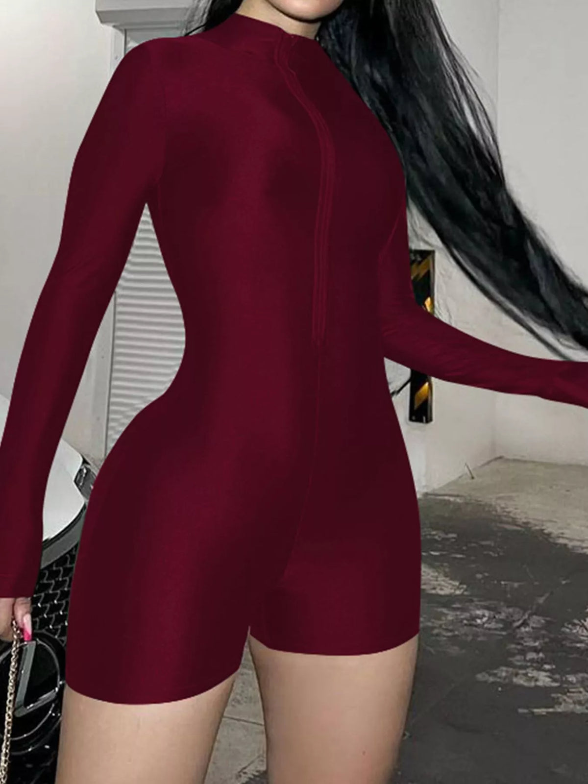 Burgundy long-sleeve romper
