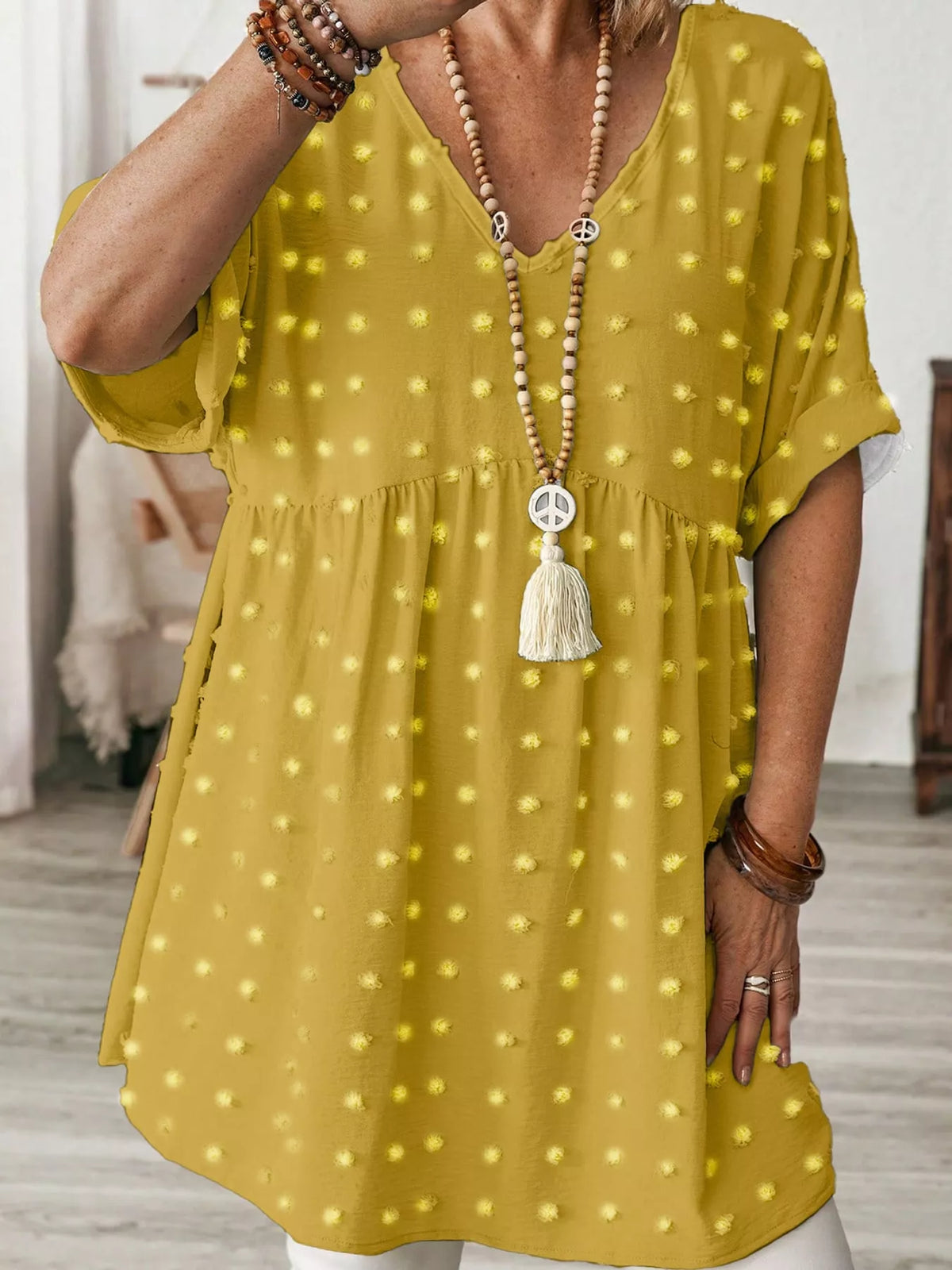 Swiss-dot blouse, yellow front