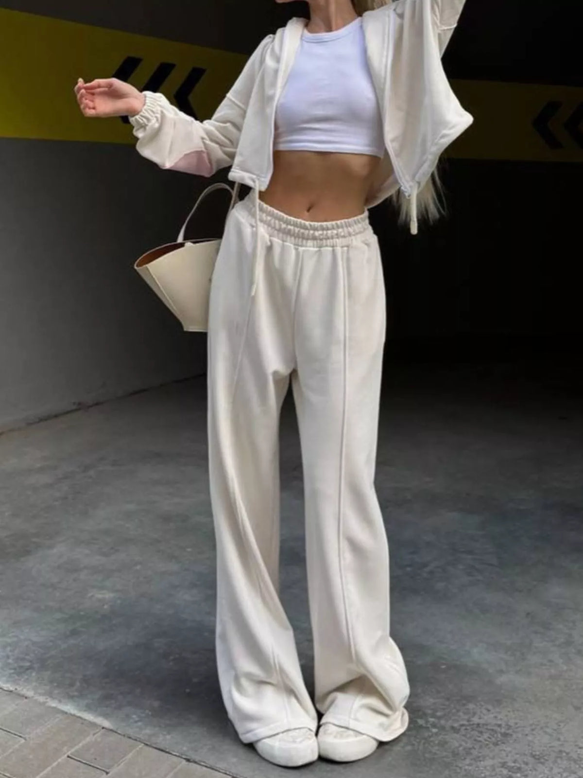Trendsi Zip Up Hoodie and Wide-Leg Pants Set -