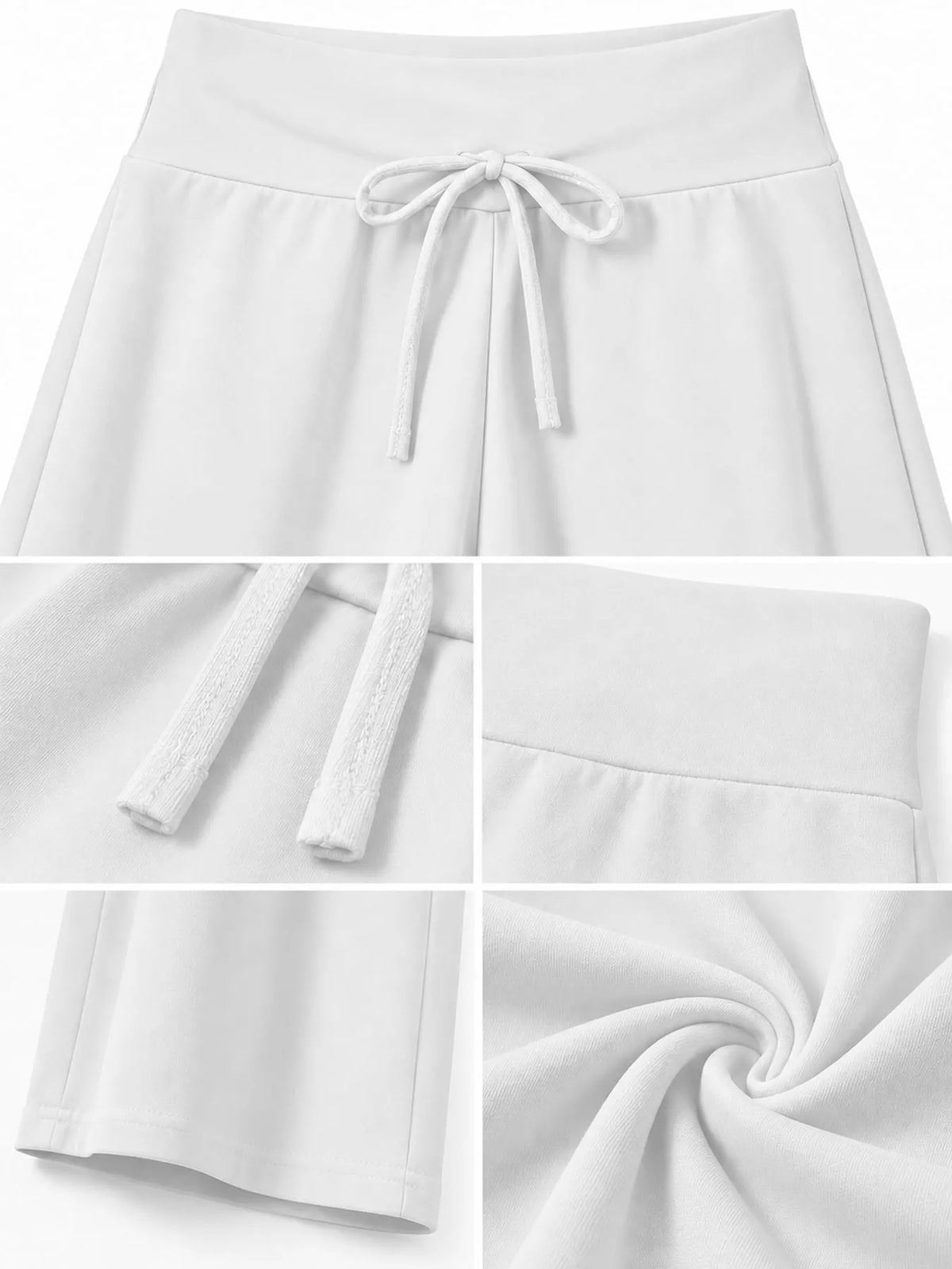 White drawstring wide-leg pants — design and construction details