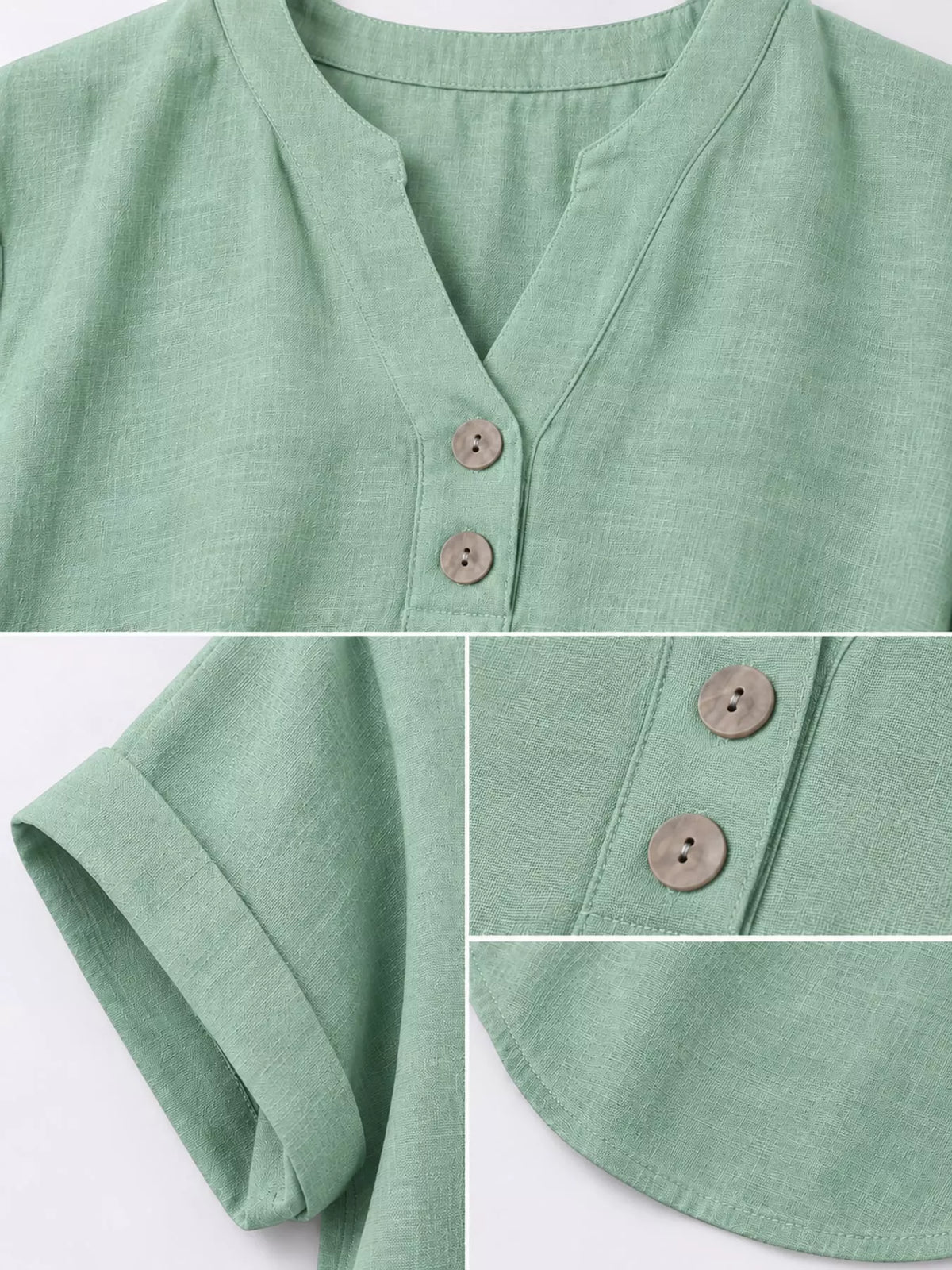 Green button detail short sleeve blouse, detail view