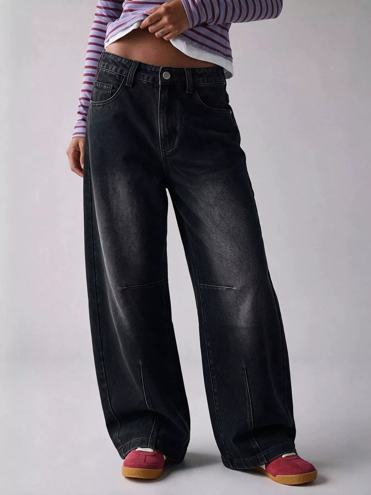 Washed High-Waist Wide-Leg Jeans, front view