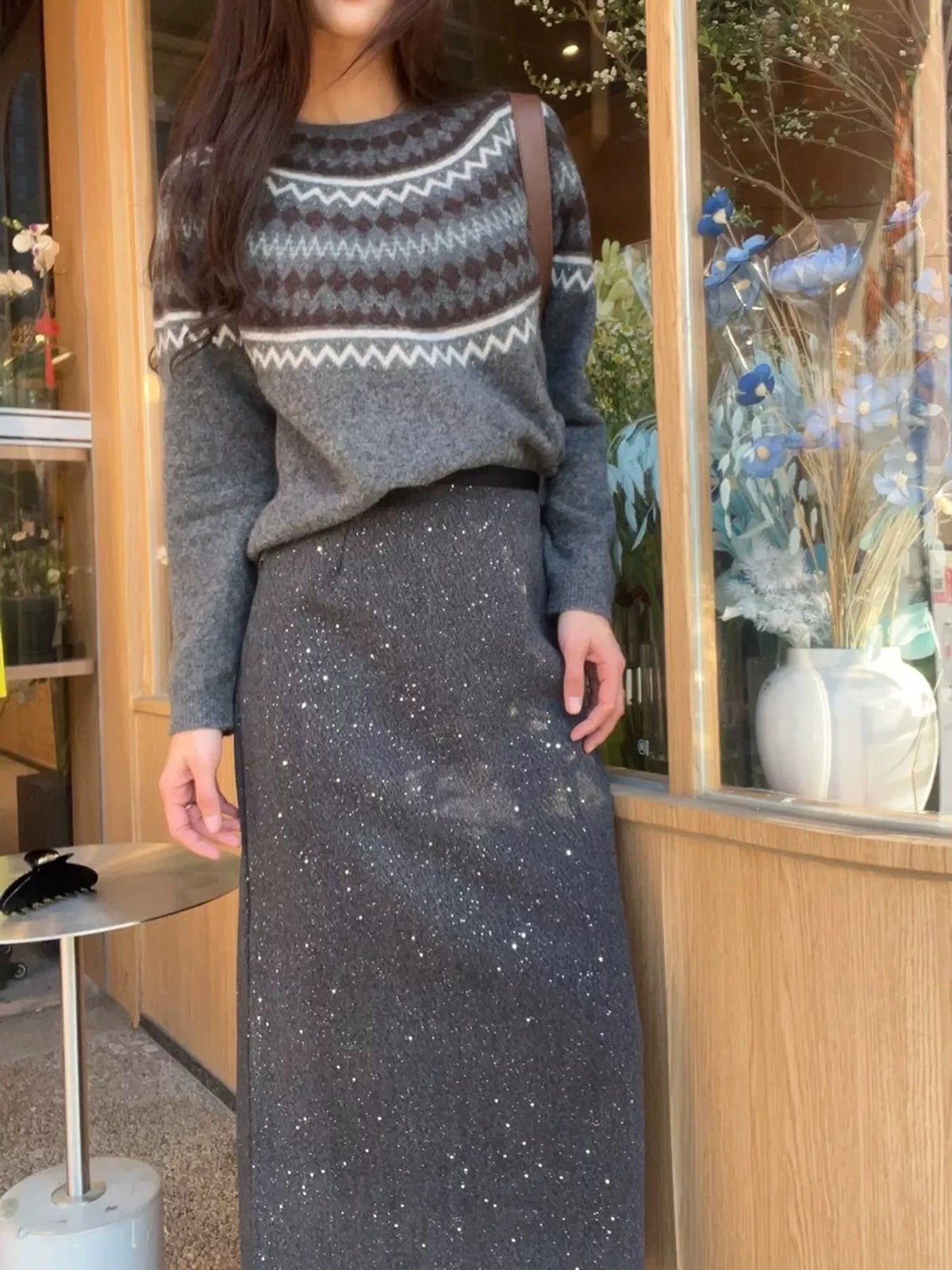 Vintage Fair Isle Pattern Knit Pullover Sweater — front view