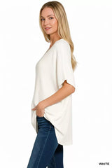 Trendsi Zenana Raised Rib V-Neck Batwing Top -