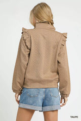 Trendsi Umgee Cable Knit Textured Pullover with Ruffle Shoulders -