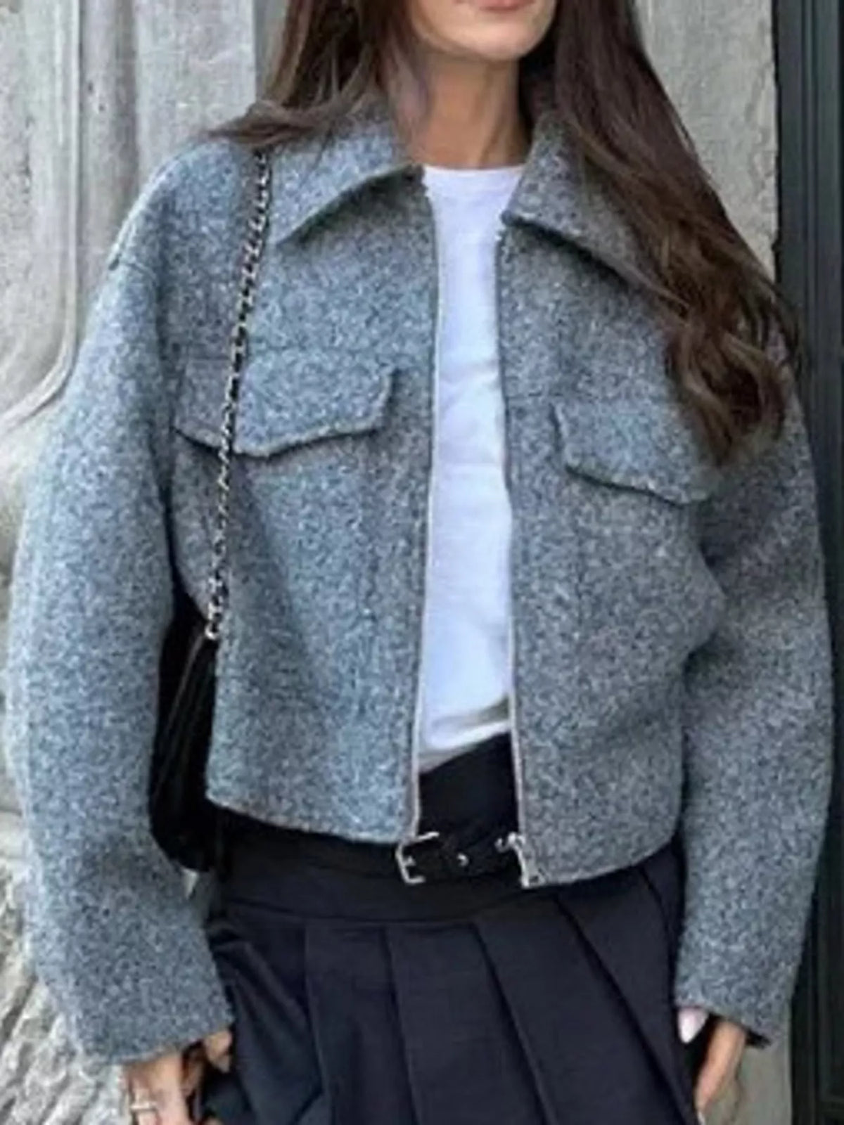 Zip-Up Cropped Jacket — front view